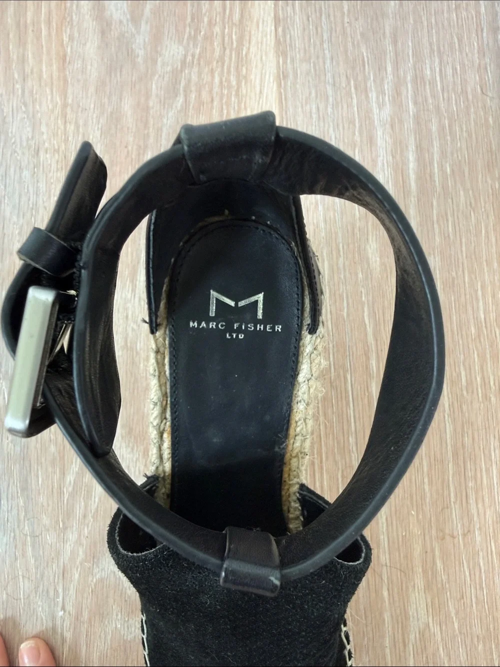 Marc Fisher Black Espadrille Platform Wedge Sandals with Ankle Strap